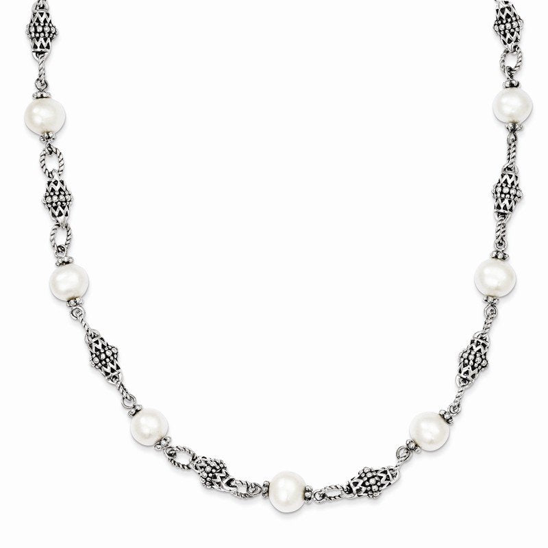 Sterling Silver 20 Inch Antiqued  8-8.5mm Freshwater Cultured Pearl Necklace