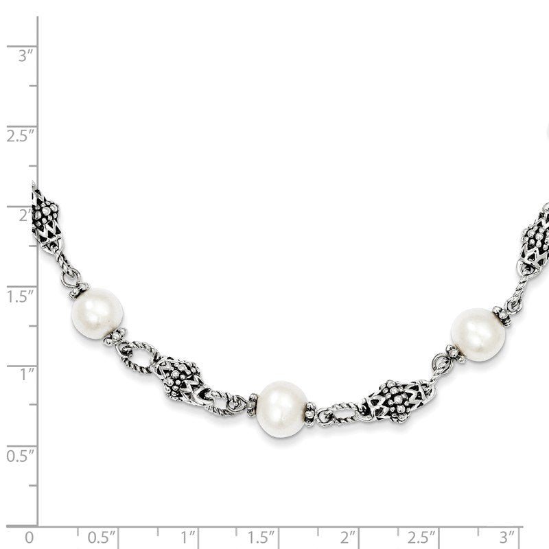 Sterling Silver 20 Inch Antiqued  8-8.5mm Freshwater Cultured Pearl Necklace