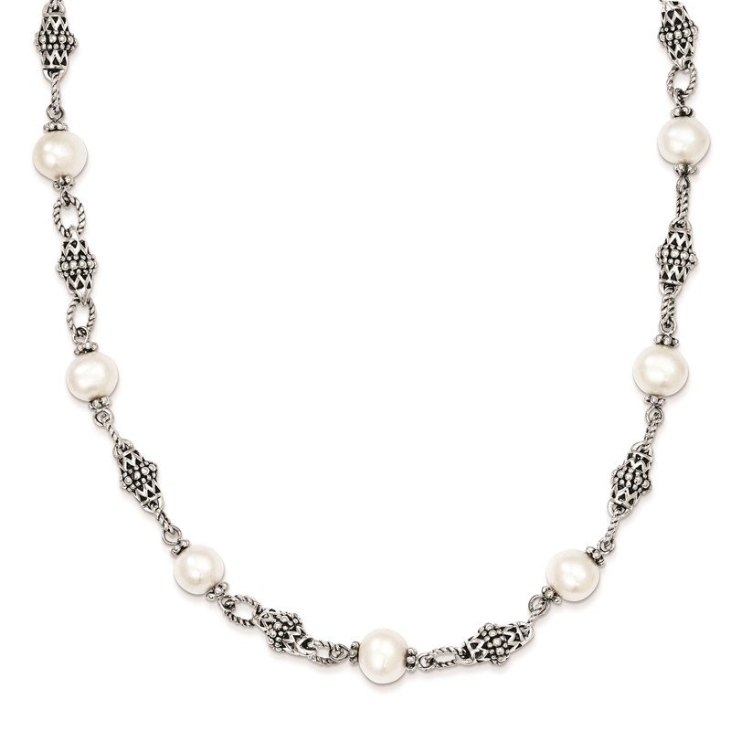 Sterling Silver 20 Inch Antiqued  8-8.5mm Freshwater Cultured Pearl Necklace