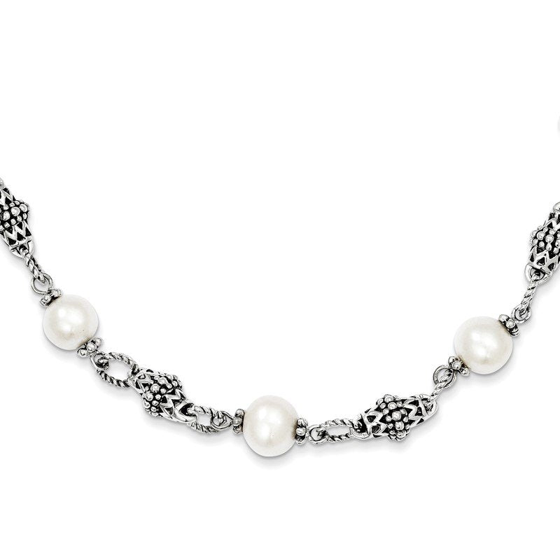 Sterling Silver 20 Inch Antiqued  8-8.5mm Freshwater Cultured Pearl Necklace