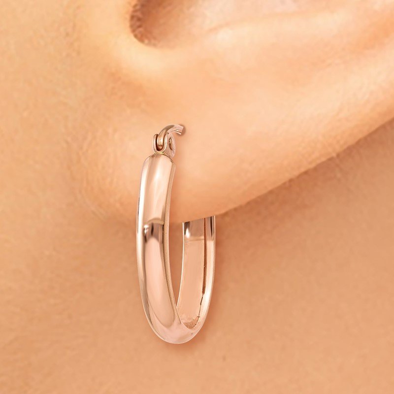 14k Rose Gold Polished Half-Round Oval Hoop Earrings