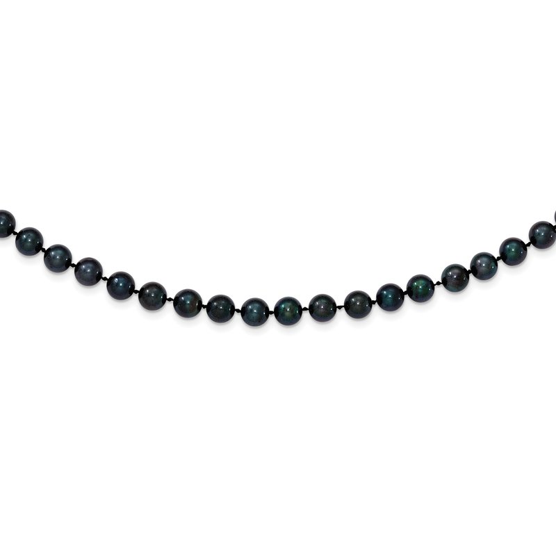 14k White Gold 6-7mm Black Round Akoya Saltwater Cultured Pearl 16 inch Necklace