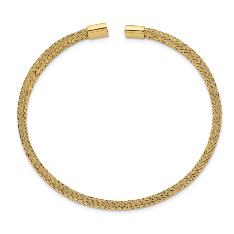 Stainless Steel Polished Yellow IP-plated 6mm Mesh Wire Cuff Bangle