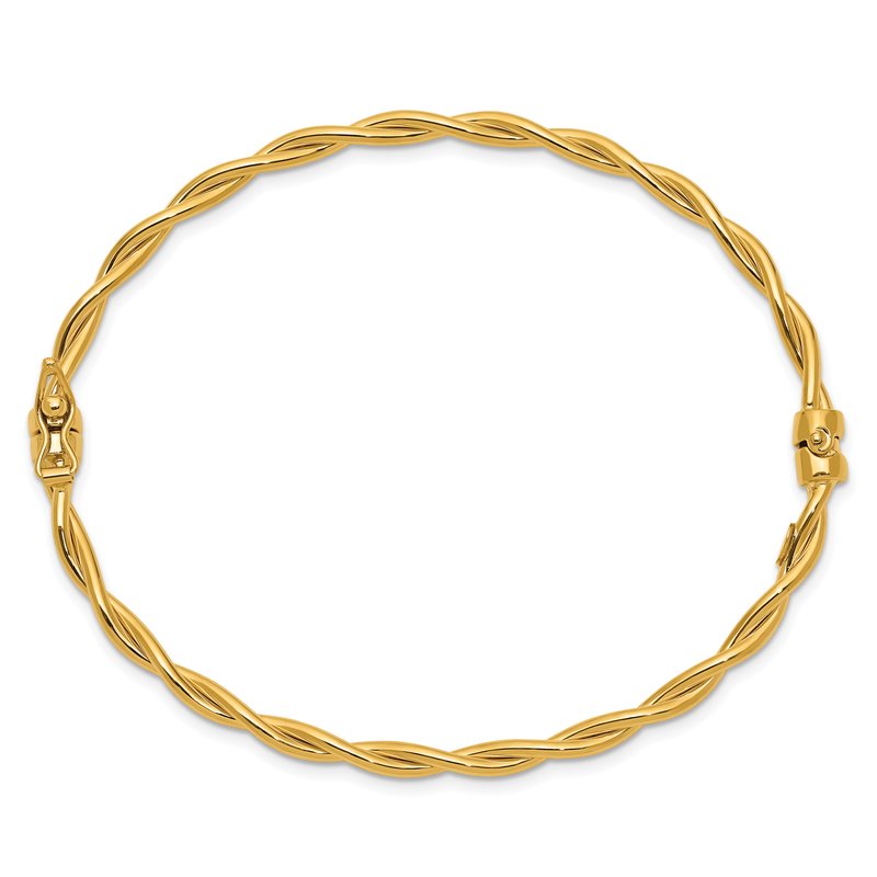 14K Polished and Twisted 2.90mm Hinged Oval Bangle Bracelet