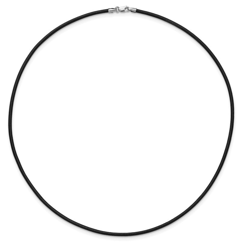 14k White Gold Clasp 2mm 16 inch Black Leather Cord Necklace