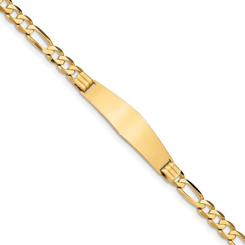 14k Polished Solid Chain/Solid Plate Figaro Link Soft Diamond Shape 37x10mm Plate 7 inch ID Bracelet