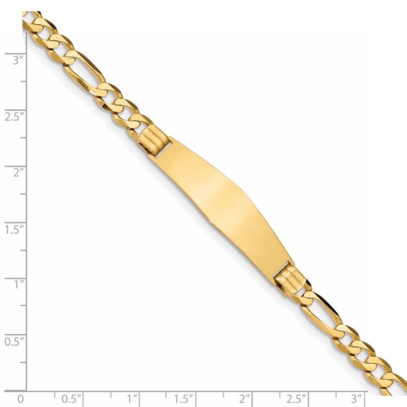 14k Polished Solid Chain/Solid Plate Figaro Link Soft Diamond Shape 37x10mm Plate 7 inch ID Bracelet