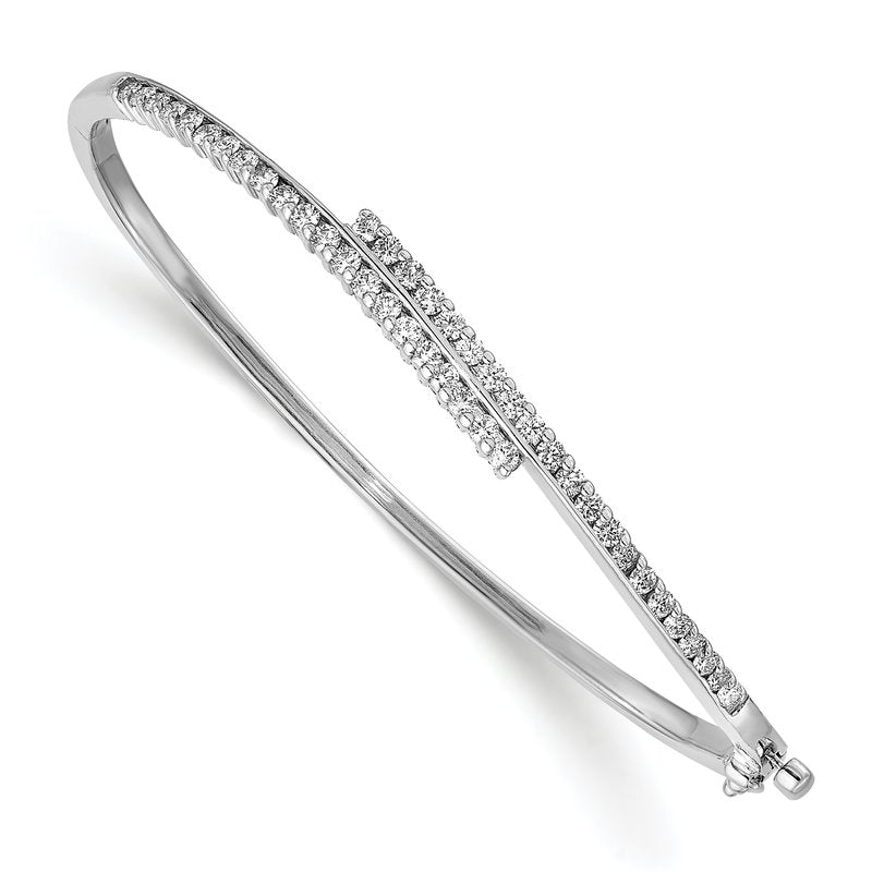 14k White Gold Complete 1 carat AA Diamond Hinged Oval Bangle Bracelet