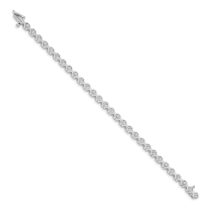 14k White Gold Complete 2 carat Round AA Diamond 4-prong X-design 7 inch Tennis Bracelet