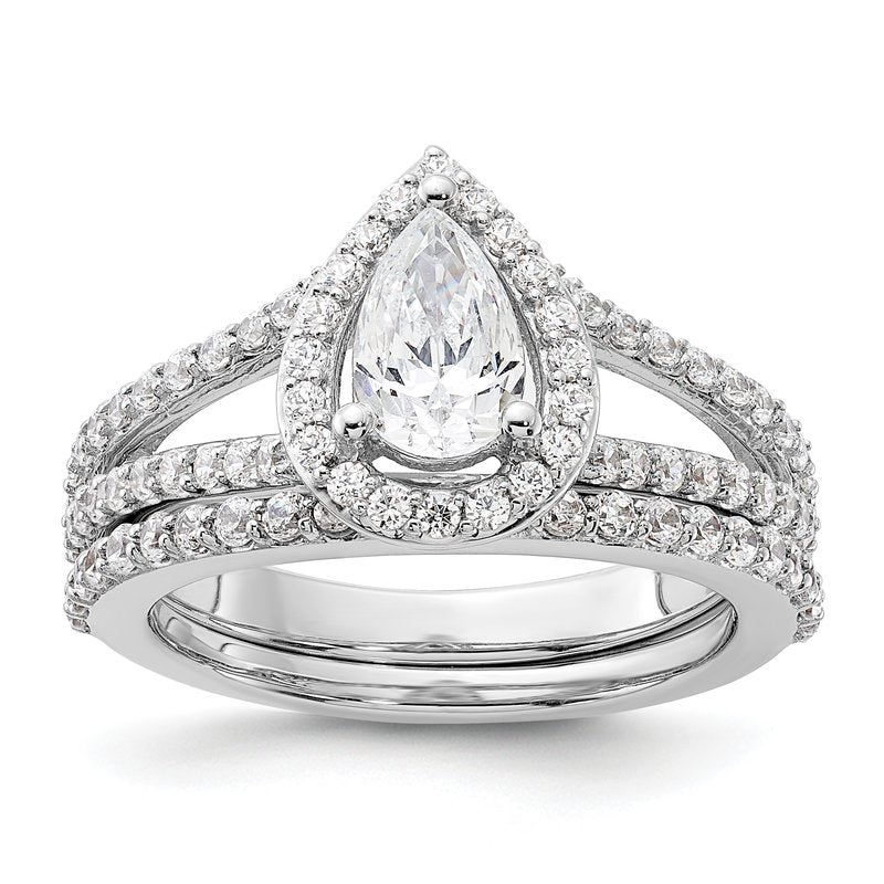 14K White Gold 5/8 carat Lab Grown Diamond VS/SI  D E F  Semi Mount Pear Halo Engagement Ring
