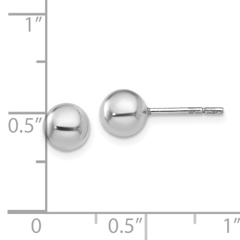Sterling Silver RH-plated 6mm Polished Ball Post Earrings
