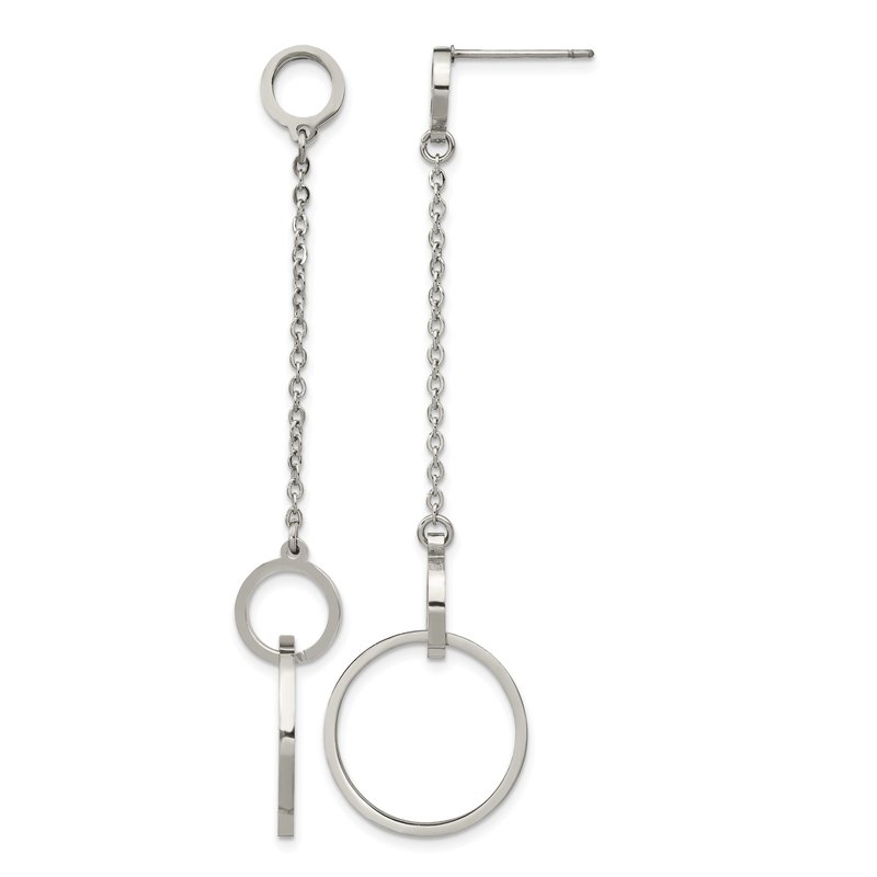 Stainless Steel Polished Circle Post Dangle Earrings