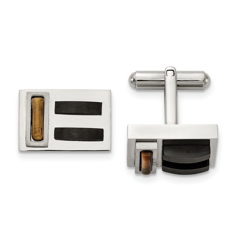 Stainless Steel Brushed and Polished Black IP-plated with Tiger's Eye Cufflinks