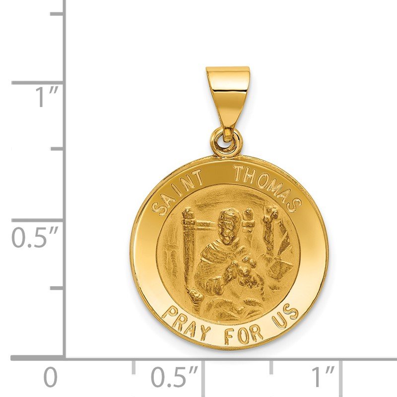 14k Polished and Satin Hollow St Thomas Medal Round Pendant