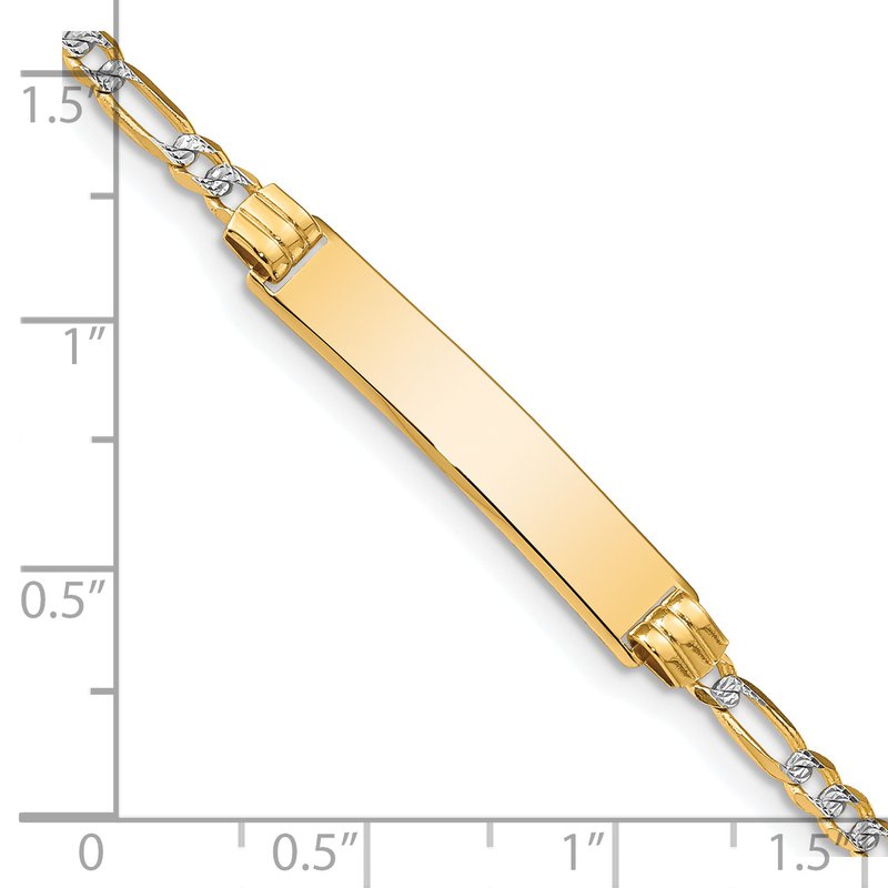 14k Polished with Rhodium Pav� Solid Chain/Solid Plate Figaro Link 25.5x5mm Plate 7 inch ID Bracelet