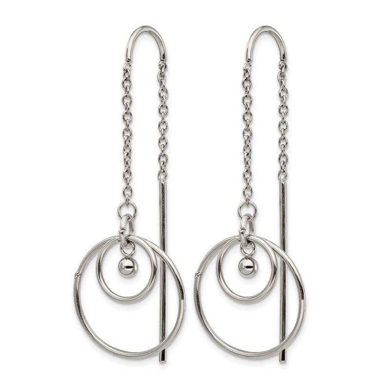 Stainless Steel Polished Circle Dangle Threader Earrings