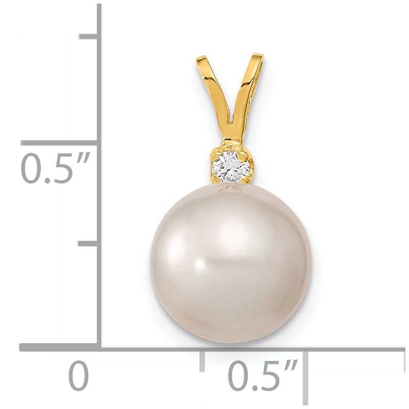 14k 9-10mm White Round South Sea Saltwater Cultured Pearl and .05 Carat Diamond Pendant