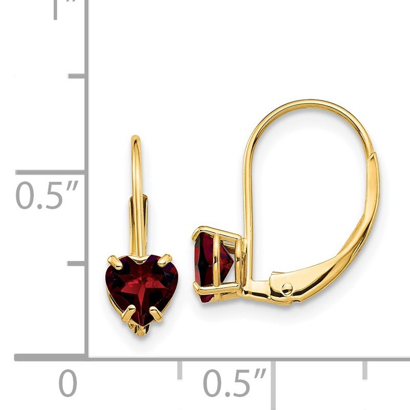 14k 5mm Heart Garnet Leverback Earrings