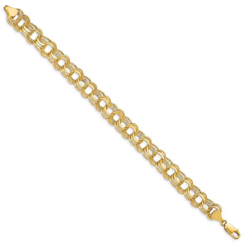 14k 9.5mm Hollow Triple Link 7.25 inch Charm Bracelet