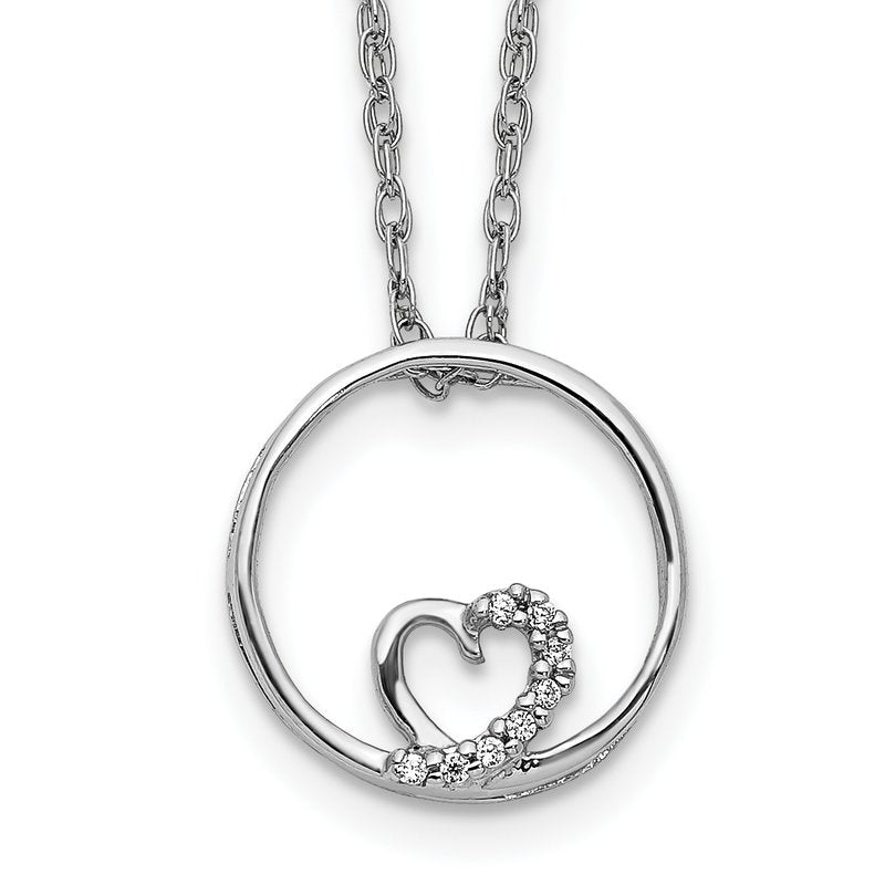 14k White Gold .02 carat Diamond Heart in Circle 18 inch Necklace