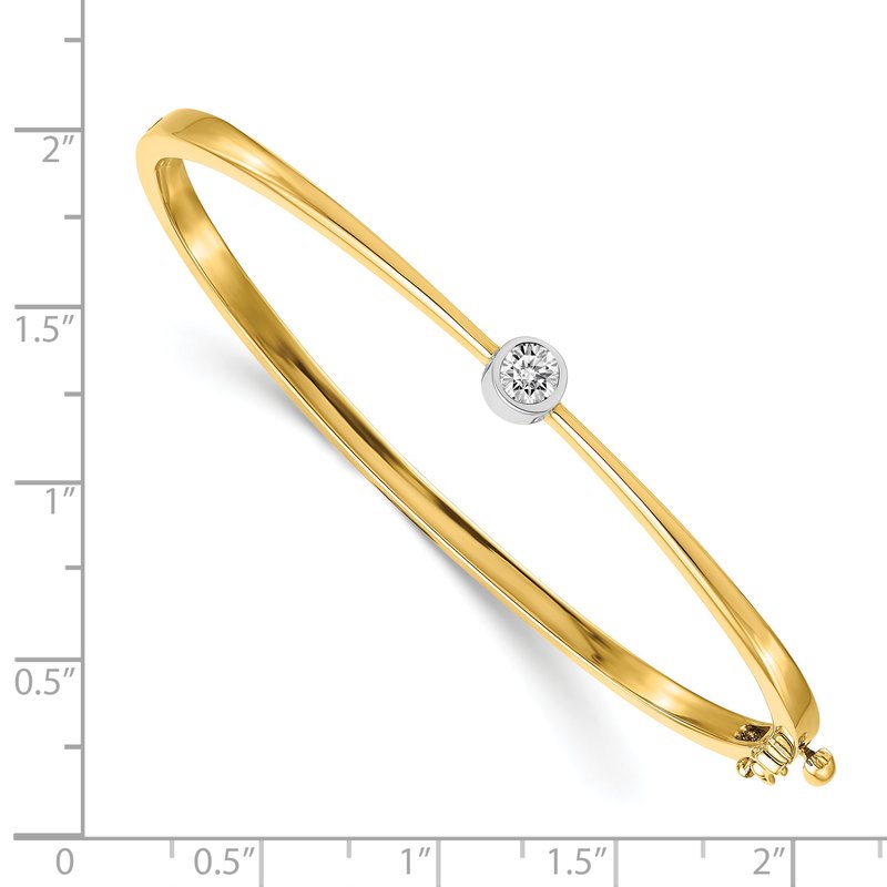 14k Two-tone Complete 1/4 carat AAA Diamond Hinged Oval Bangle Bracelet