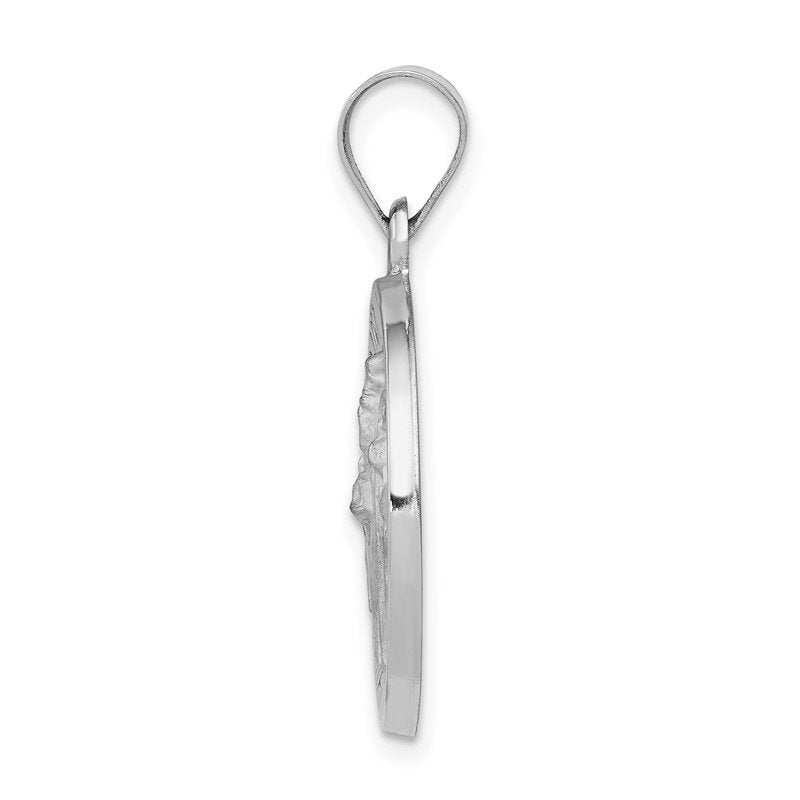 14k White Gold Polished and Satin Hollow St Patrick Medal Round Pendant