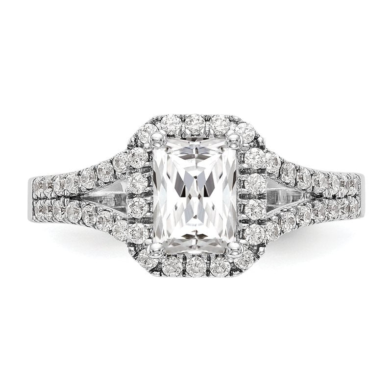 14K White Gold 3/8 carat Lab Grown Diamond VS+ F+ Semi-Mount Emerald Halo Engagement Ring