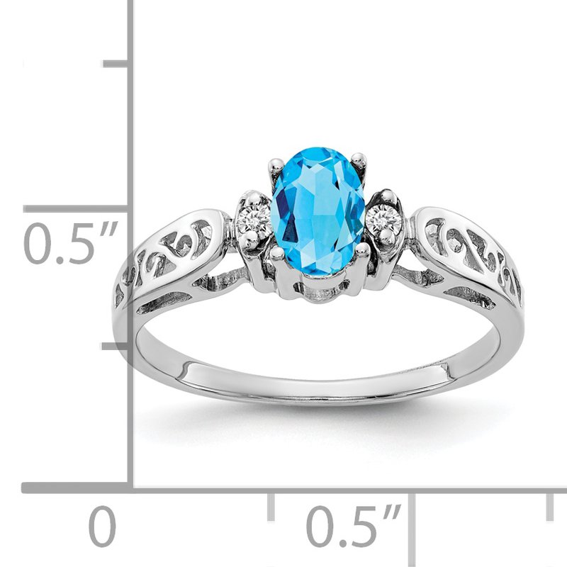 14k White Gold 6x4mm Oval Blue Topaz AAA Diamond ring