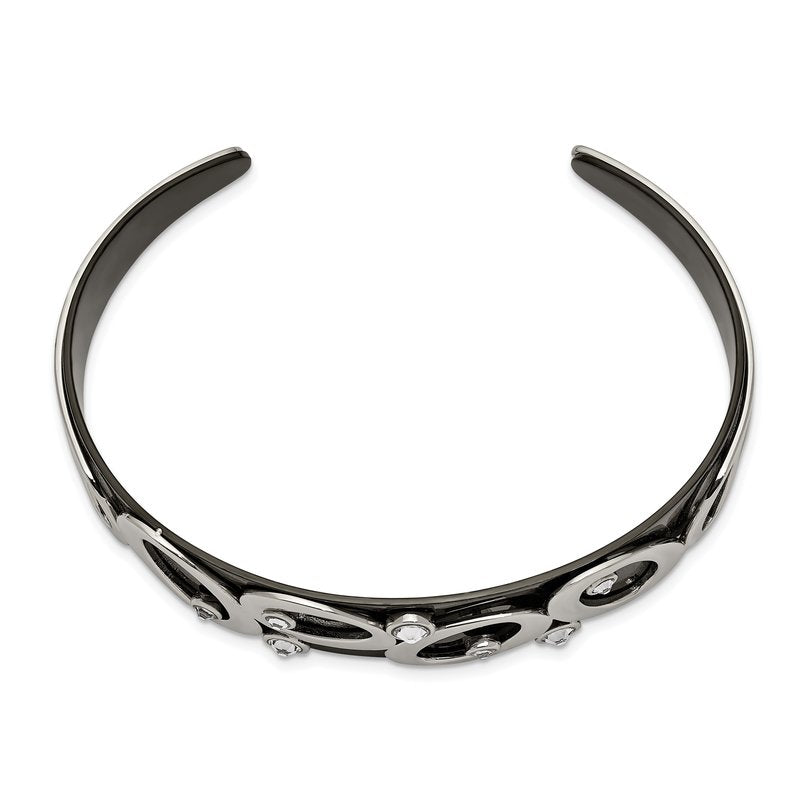 Stainless Steel Polished Black IP-plated with Crystals Cuff Bangle