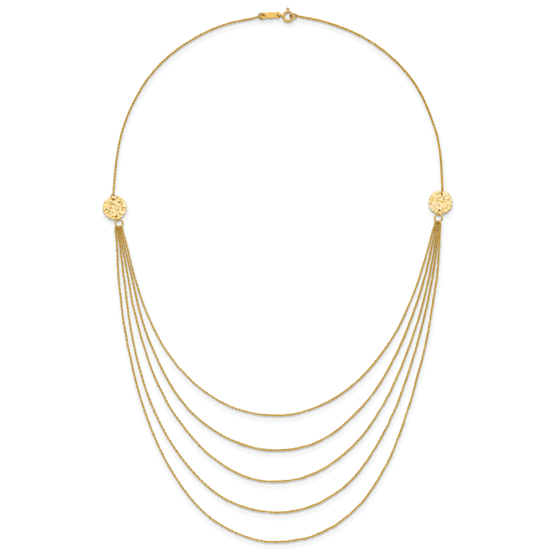 14K 5-Layer Ropa Chain Bib with Textured Side Circles 18 inch Necklace