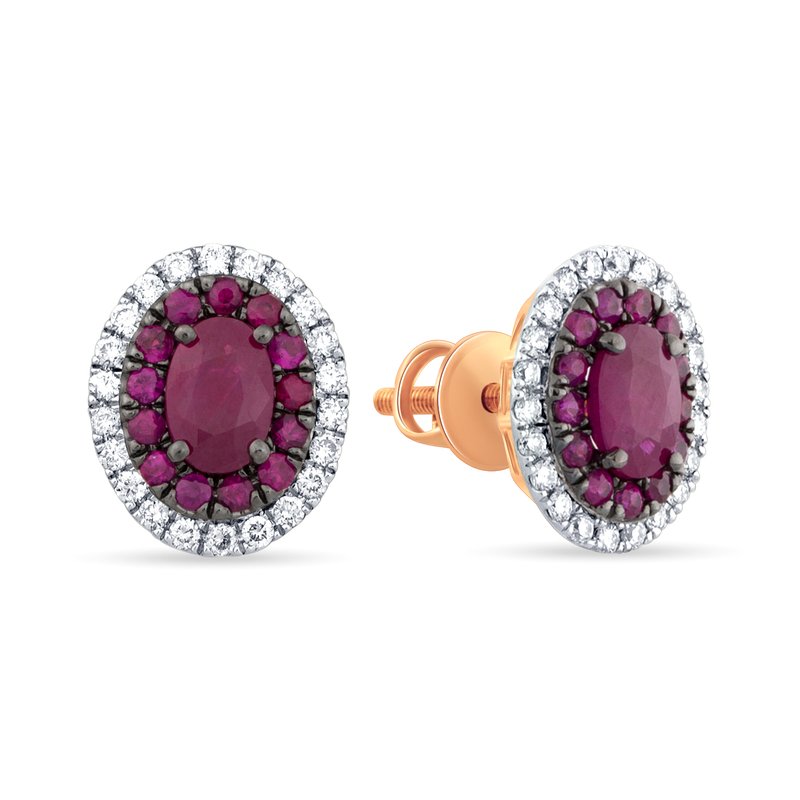 14K 0.35 Ct Diamond &amp; Ruby Earrings