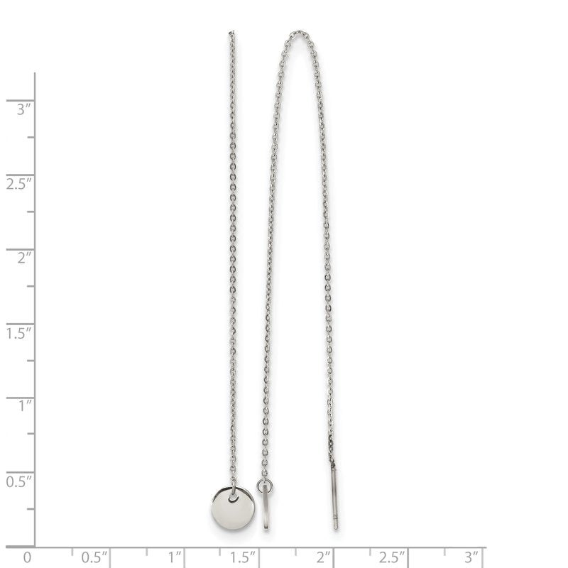 Stainless Steel Polished Disc Dangle Threader Earrings