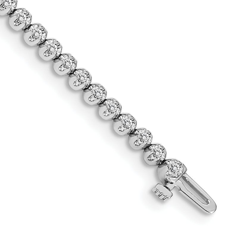 14k White Gold Complete 1 carat Round AA Diamond 4-prong 7 inch Tennis Bracelet