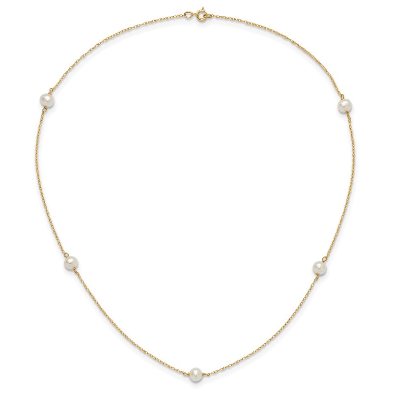 14k Madi K 4-5mm White Round Freshwater Cultured Pearl 5-Station 15.25 inch Necklace