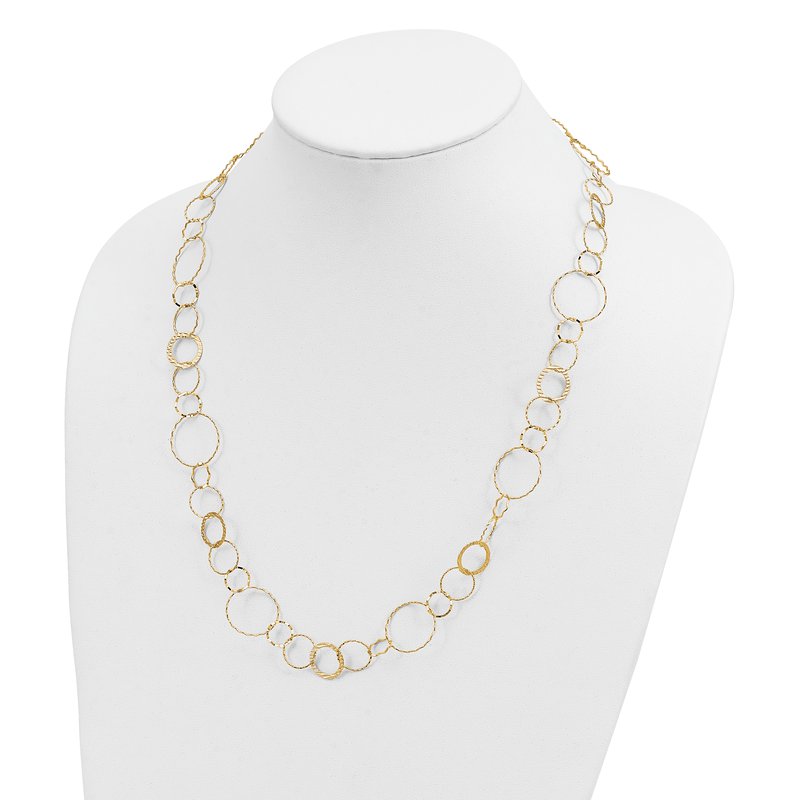 14K Polished Diamond-cut and Textured Circles 18 inch Necklace