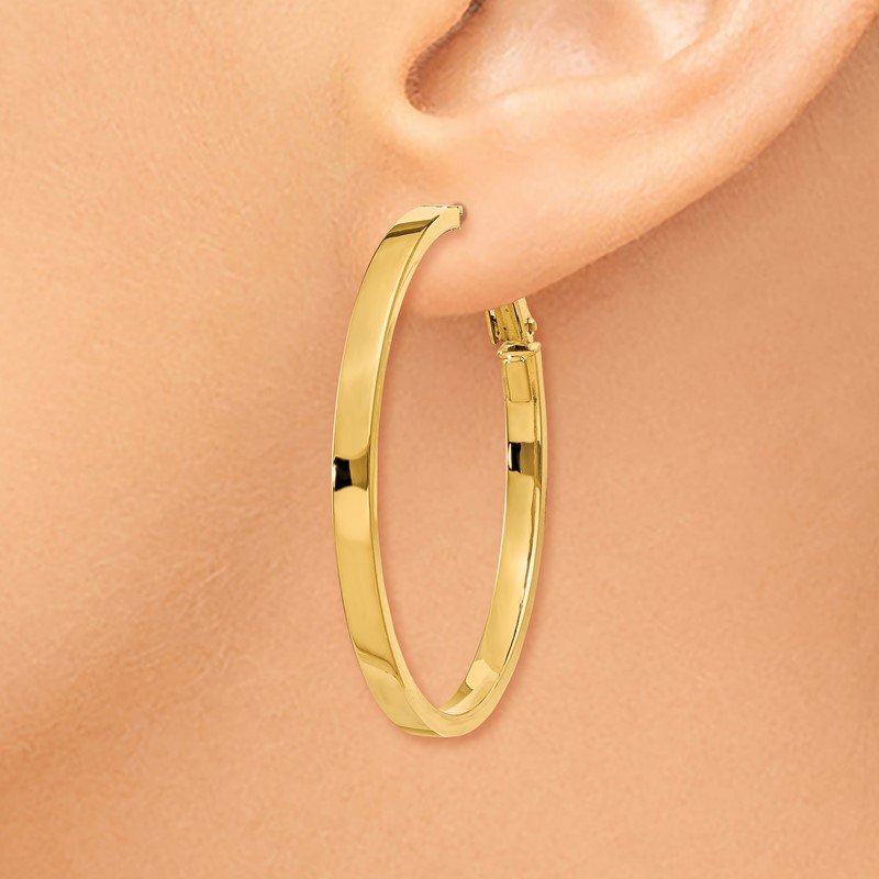 14k 3x37mm Polished Square Tube Round Hoop Earrings