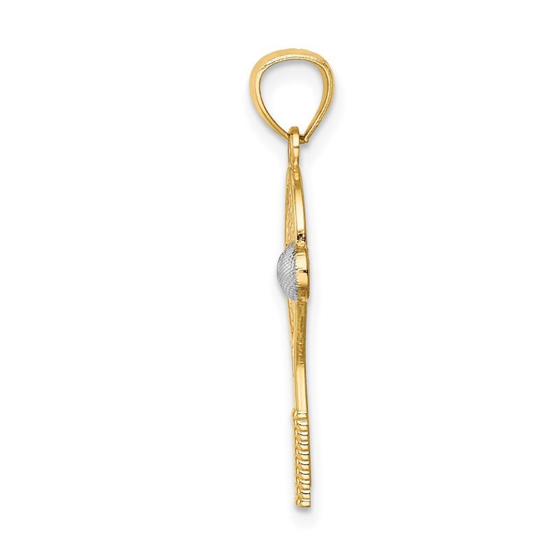 14K and White Rhodium Tennis Racquet and Ball Pendant