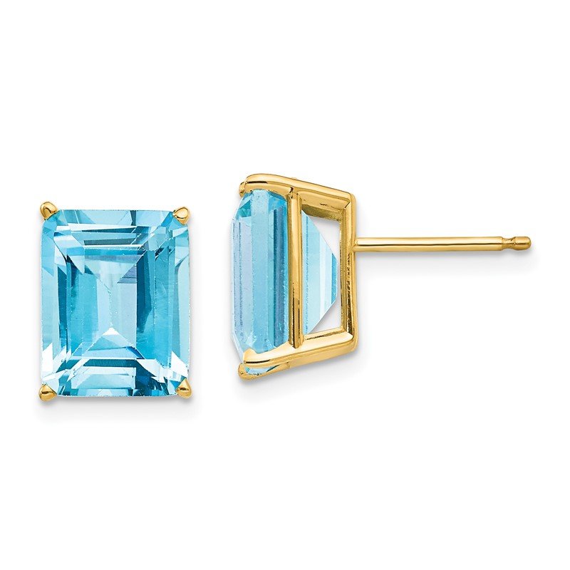 14k 10x8mm Emerald-Cut Blue Topaz Post Earrings