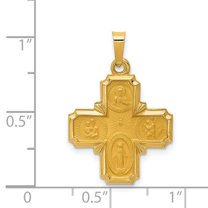 14k Polished and Satin Hollow Four-Way Medal Pendant