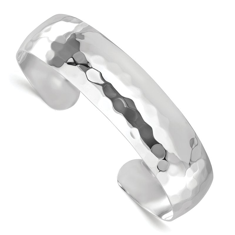 Sterling Silver RH-plated Polished Hammered Slip-on Bangle