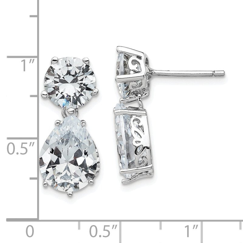Sterling Silver Rhodium-plated Brilliant-cut CZ Round and Pear Shaped Post Dangle Earrings