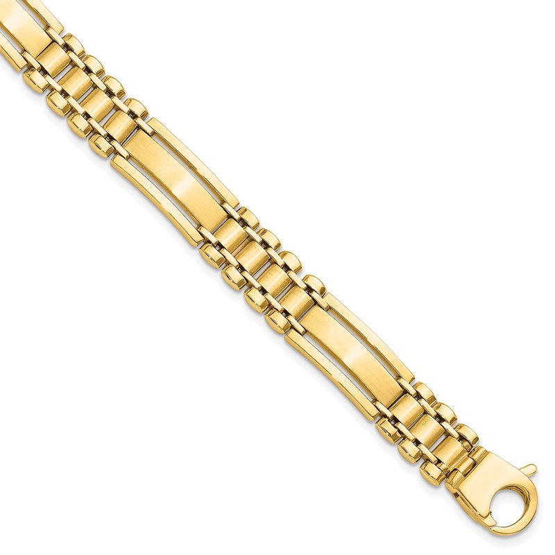 14k Polished and Satin 8.8mm Fancy Bar Link 8.5 inch Mens Bracelet