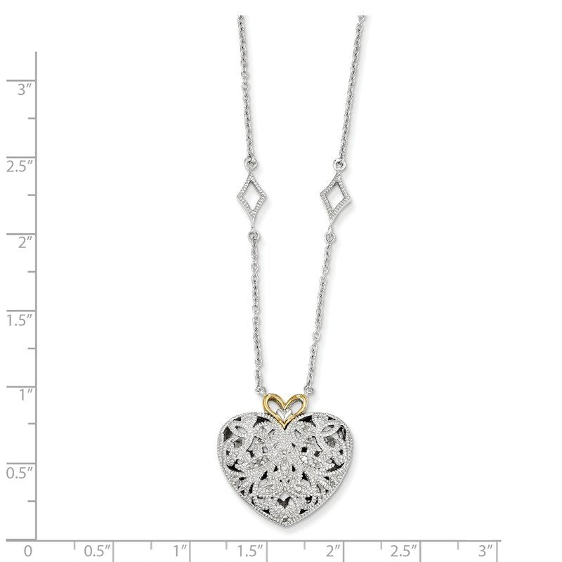 Sterling Silver Rhodium-plated with 14K Accent 18 Inch Diamond Vintage Heart Necklace