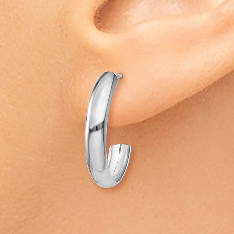 14k White Gold Polished 3.5mm J-Hoop Earrings