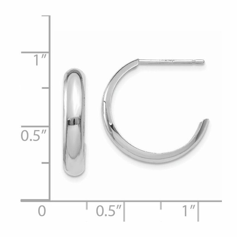 14k White Gold Polished 3.5mm J-Hoop Earrings