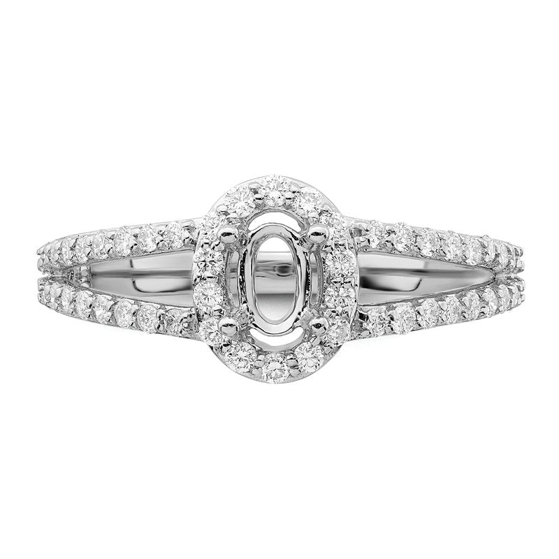14K White Gold 1/2 carat Lab Grown Diamond VS/SI  D E F  Semi Mount Oval Halo Engagement Ring