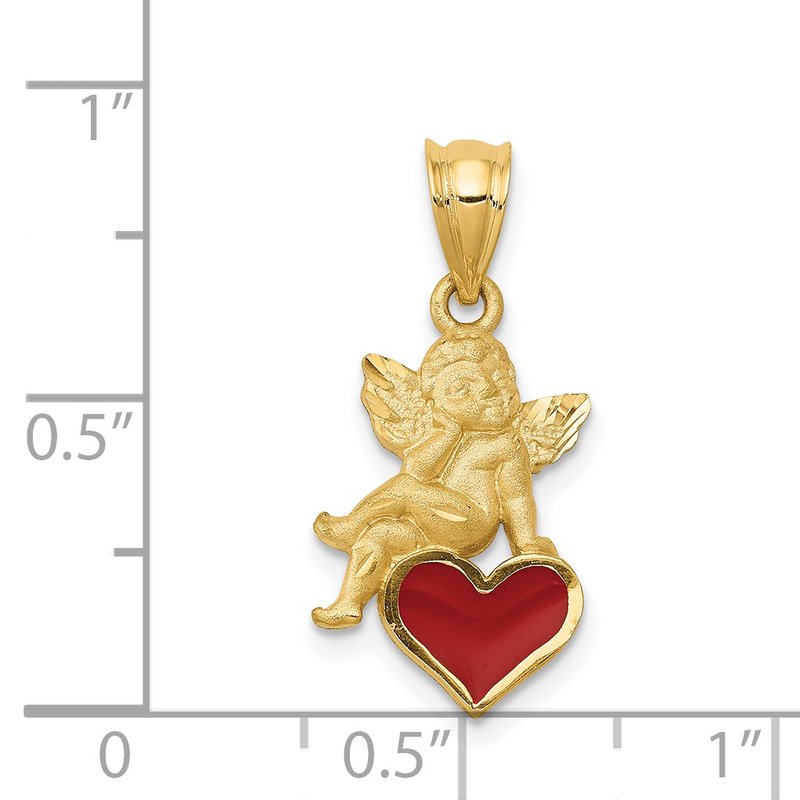 14k Red Enameled Angel on Heart Pendant
