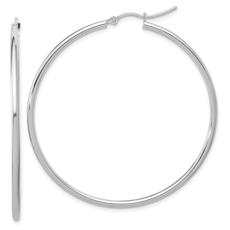 10K White Gold Polished Hinged Hoop Earrings