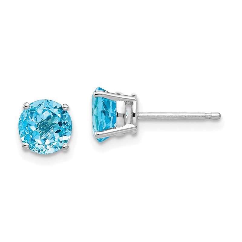 14k White Gold 6mm Round Blue Topaz Post Earrings