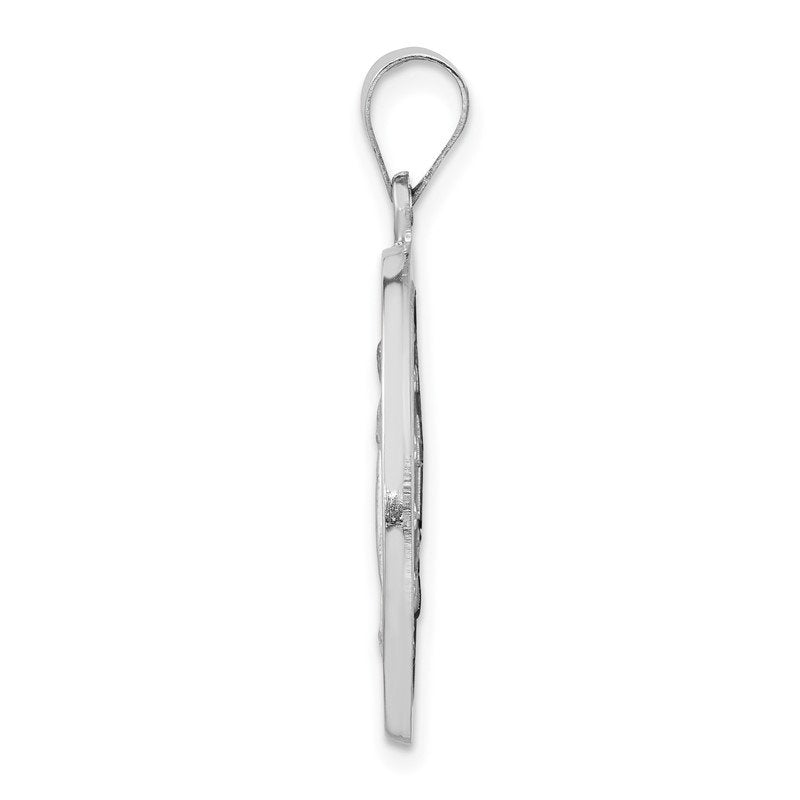 14k White Gold Polished and Satin Hollow Miraculous Medal Round Pendant